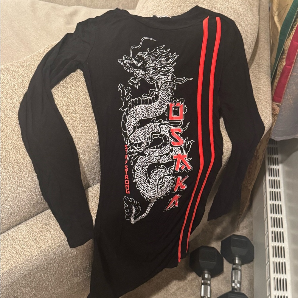 🖤🐉✨ Black Osaka Dragon Long Sleeve Graphic Mini Dress/Top